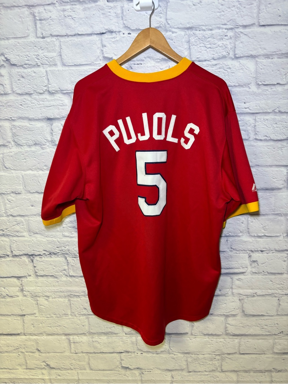 ALBERT PUJOLS 5 St. Louis Cardinals Men Red Pullover Sewn Jersey Majestic Large